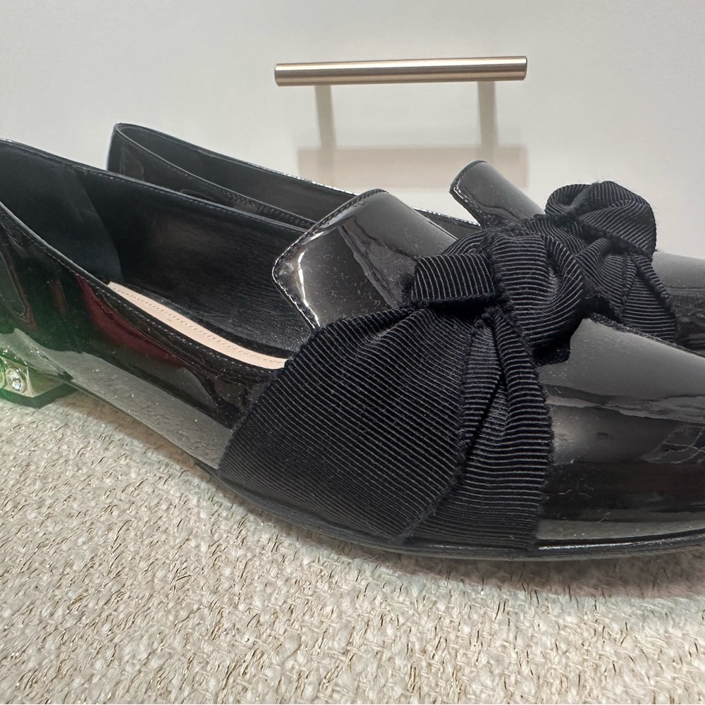 Miu Miu Black Patent Bow Loafers with Grosgrain Detail